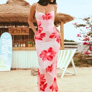 Floral Maxi Dress with Red Flowers